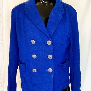 ST. JOHN Women's Blue Double-Breasted Wool Light Jacket
